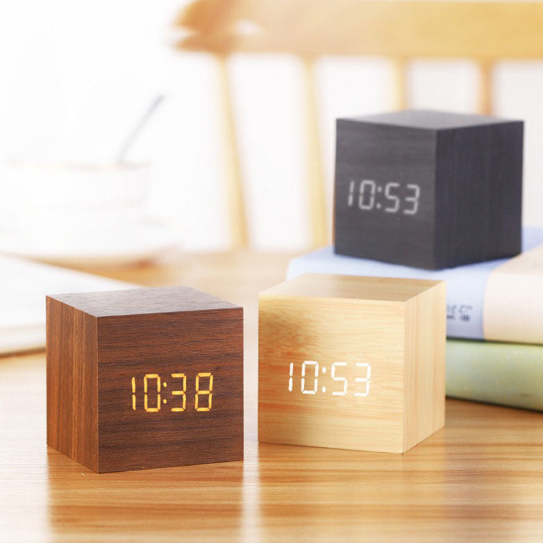 Led Wooden Clock Luminous Sound Control Electronic Alarm Clock Desktop Alarm Clock