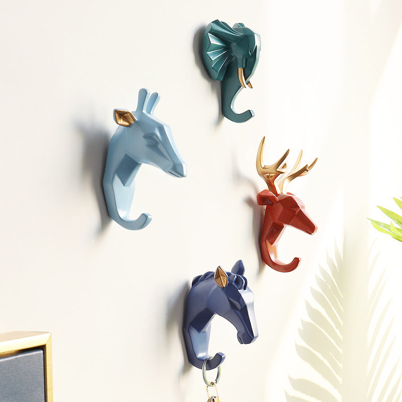 Cute Animal Head Nordic Paste Key Hook Punch-Free Nail-Free Clothes Hook Creative Wall Decoration Coat Hook