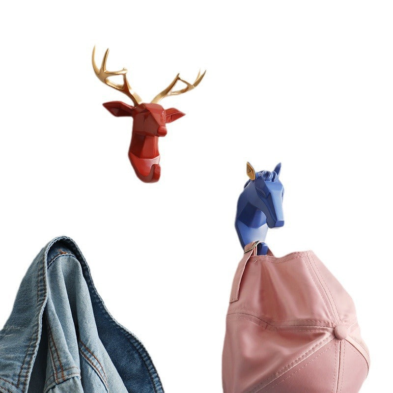 Cute Animal Head Nordic Paste Key Hook Punch-Free Nail-Free Clothes Hook Creative Wall Decoration Coat Hook