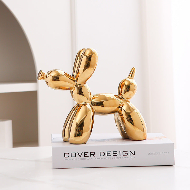 Light Luxury Home Desktop Ornaments Electroplated Blow Dog Ceramic Living Room Entrance Wine Cabinet Cartoon Doll Decorations