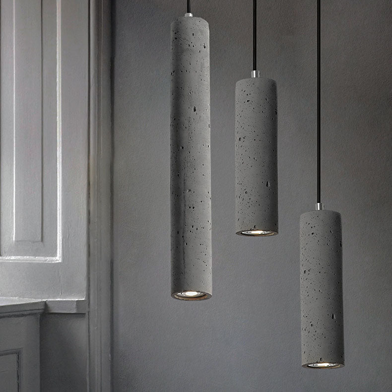 Maliben | Stonecast Industrial Cylinder Pendant Light Made Of Concrete | 1 Light | Smooth Or Rough Surface