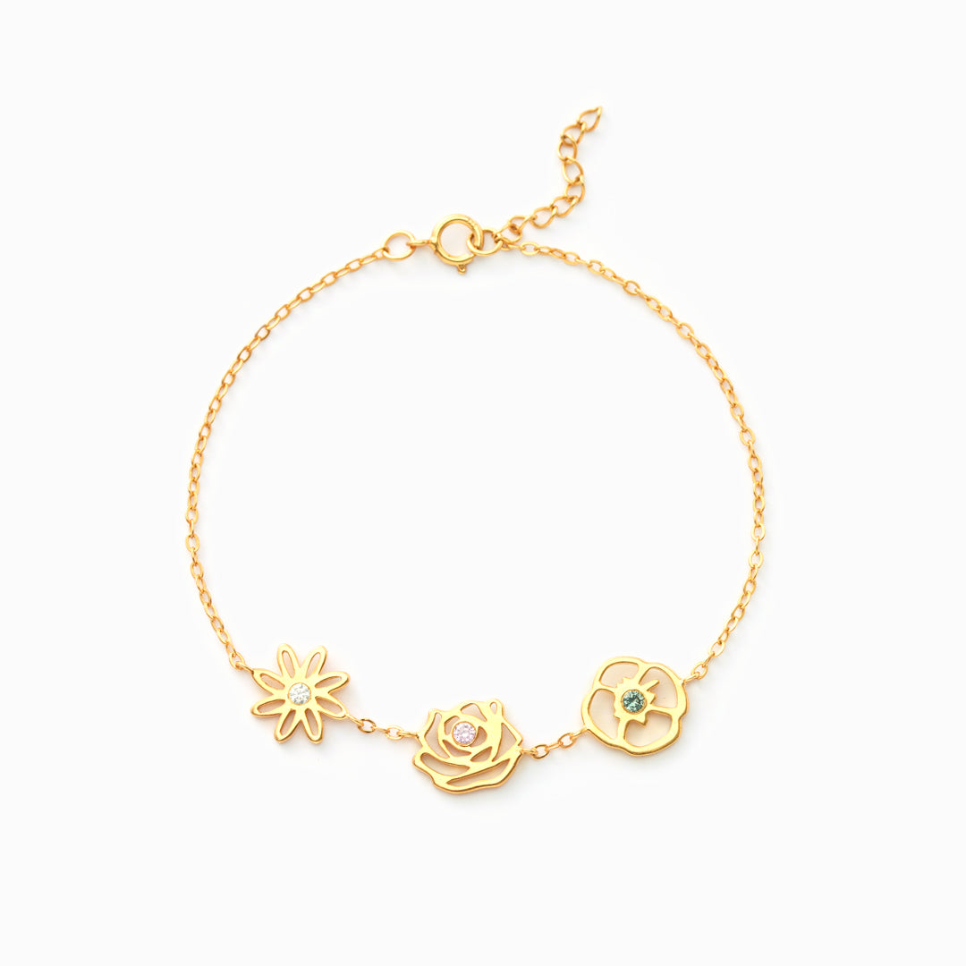 Maliben | Dainty Birth Flower & Birthstone Bracelet