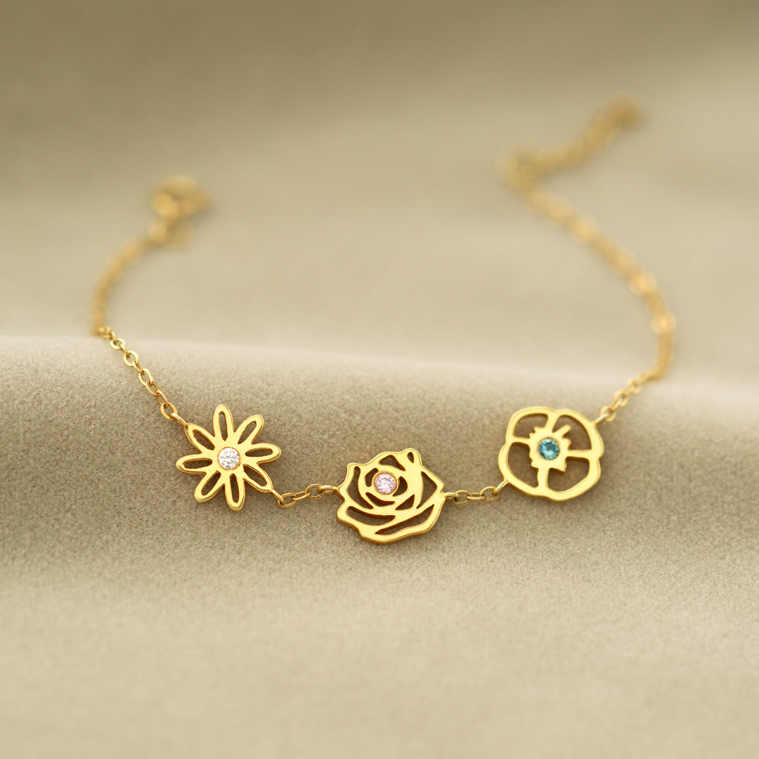 Maliben | Dainty Birth Flower & Birthstone Bracelet