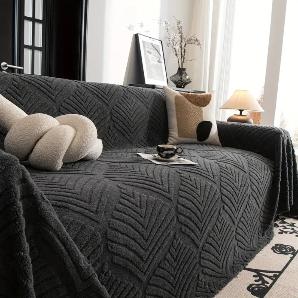 Maliben | Herringbone Leaf Design Fleece Sofa Cover
