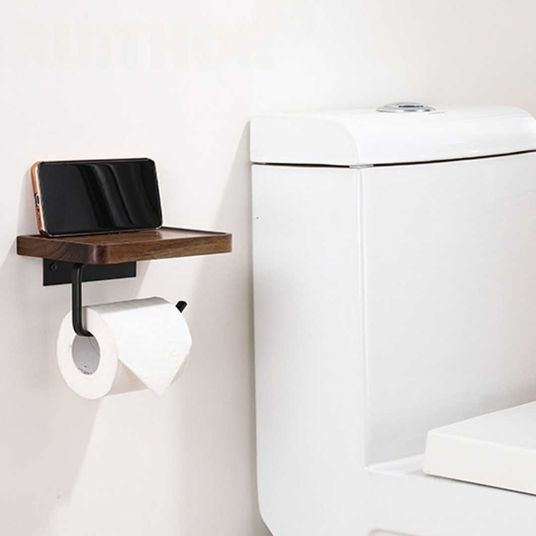 Maliben | Elegant Wall-Mounted Toilet Paper Holder - Made Of Walnut And Stainless Steel