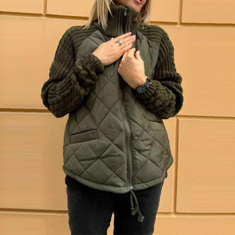 Maliben Solid Color High Collar Zipper Coat