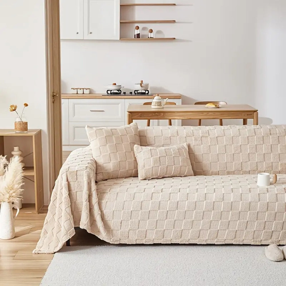 Maliben | Checkered Plush Velvet Sofa Cover