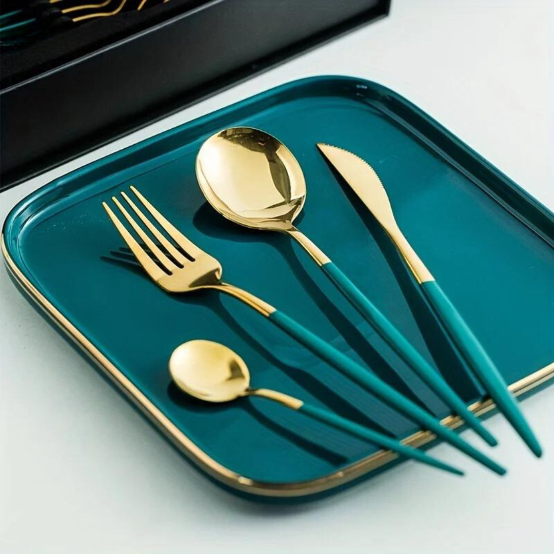 Maliben | Golden Cutlery Set Luxury – 24-Piece For Stylish Dining Experience