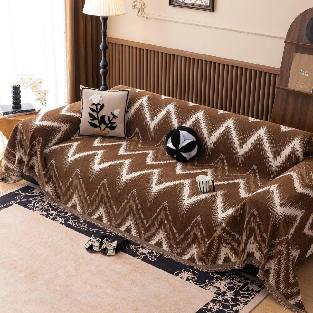 Maliben | Ochre Streak Textured Sofa Cover