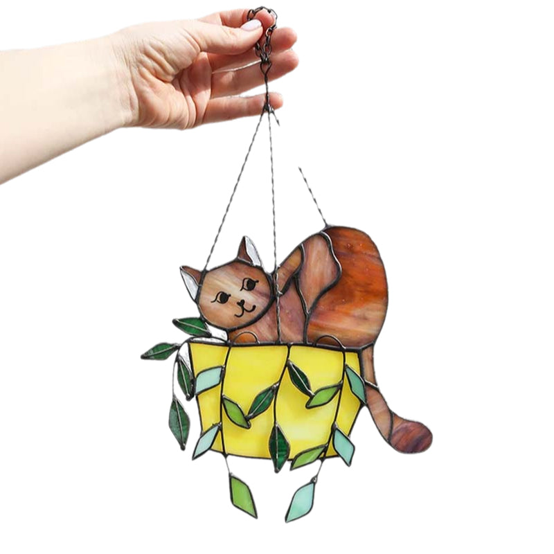 MAliben | Cat In a Flowerpot Suncatcher Window Hangins