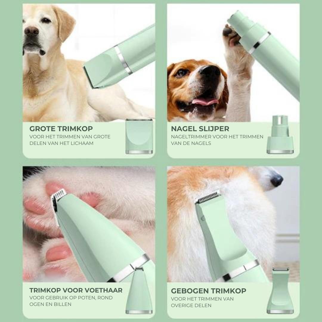 Maliben | Tierpflegegerät Groomilo 4-In-1 | Quiet & Rechargeable | For Fur & Nails | White-Green