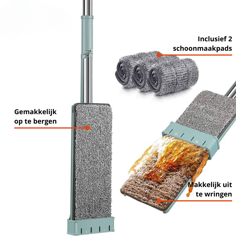 Maliben | Floor Mop Flexiwisch Easymop | With Twist-Wring Function | 2 Washable Pads | Light & Compact | Usable Without Bucket