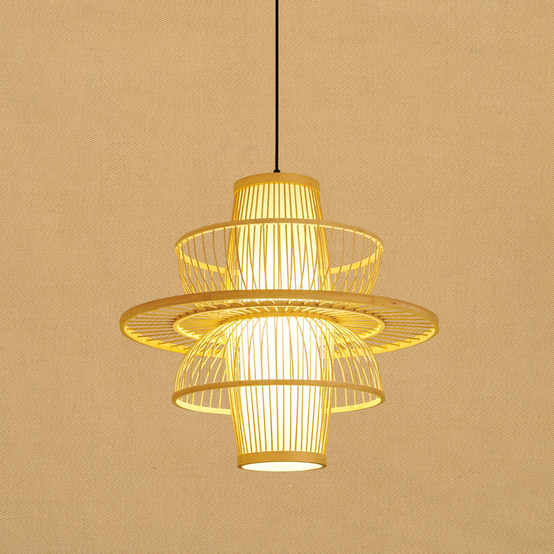 Maliben | Zenluxe Pendant - Elegant Black-Beige Bamboo Pendant Light