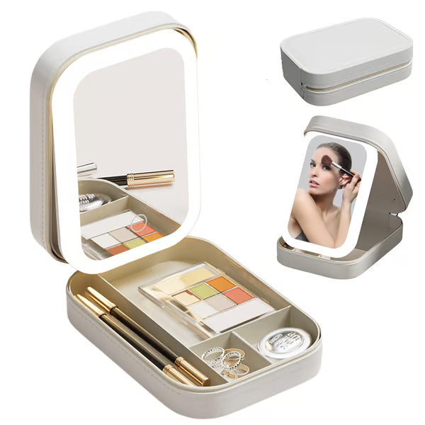 Maliben | Portable Makeup Organizer — Compact Led Mirror With Adjustable Lighting