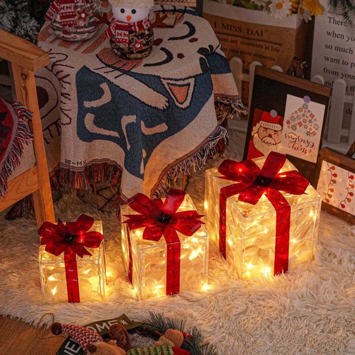 Maliben | Luminous Gifts - Set Of 3 Illuminated Boxes - Christmas Decoration For Indoor And Outdoor