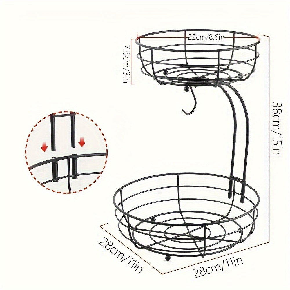 Maliben | 2-Layer Oval Fruit Basket With Banana Holder – Metal Kitchen Organizer