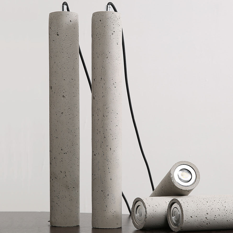 Maliben | Stonecast Industrial Cylinder Pendant Light Made Of Concrete | 1 Light | Smooth Or Rough Surface