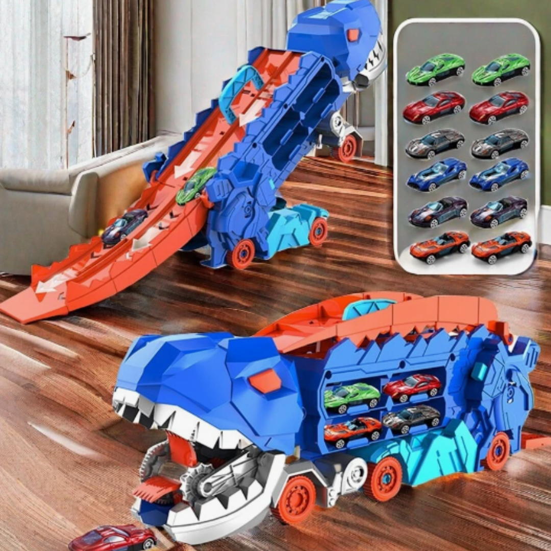 Maliben | Jurassic Transporter | Ultimate Play Experience With Race Cars - Transformable Dinosaur Truck