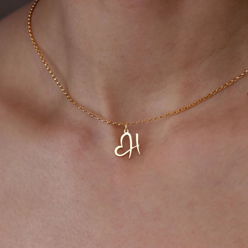 Maliben | Dainty Heart Letter Initial Necklace