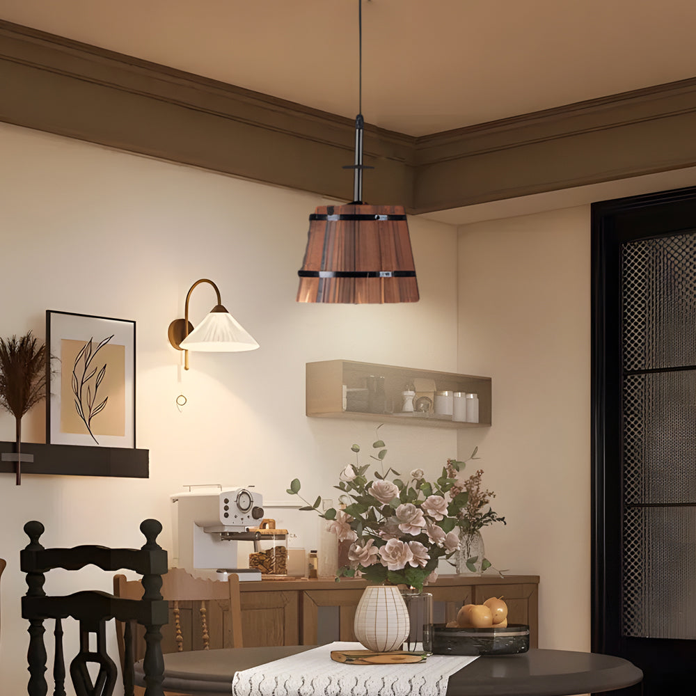 MAliben | Bucketglow Pendant Light - Wooden Bucket Pendant Lamp For a Cozy Bar