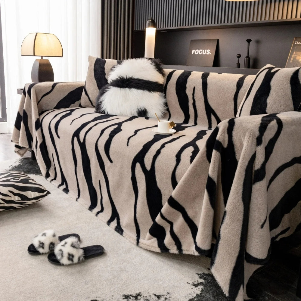 Maliben | Wild Stripes Zebra Fleece Sofa Cover