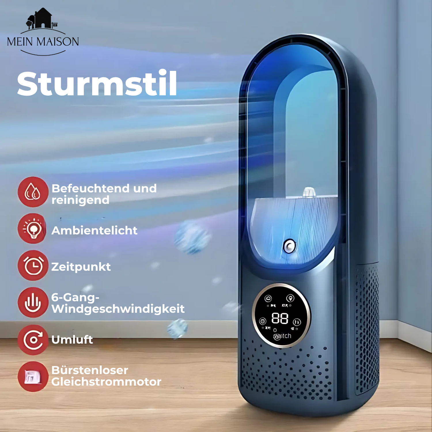 Maliben | Airevo Air Cooler | Bladeless Usb Fan | 6 Levels | Quiet & With Timer | Air Humidification