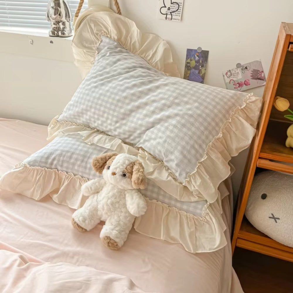 Maliben | Gingham Check Ruffled Edges Bedding Set