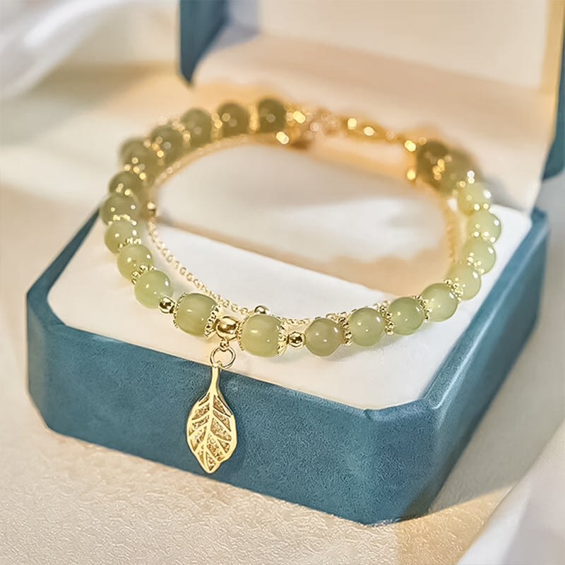 Maliben | Hetian Jade Leaf Gold Bracelet