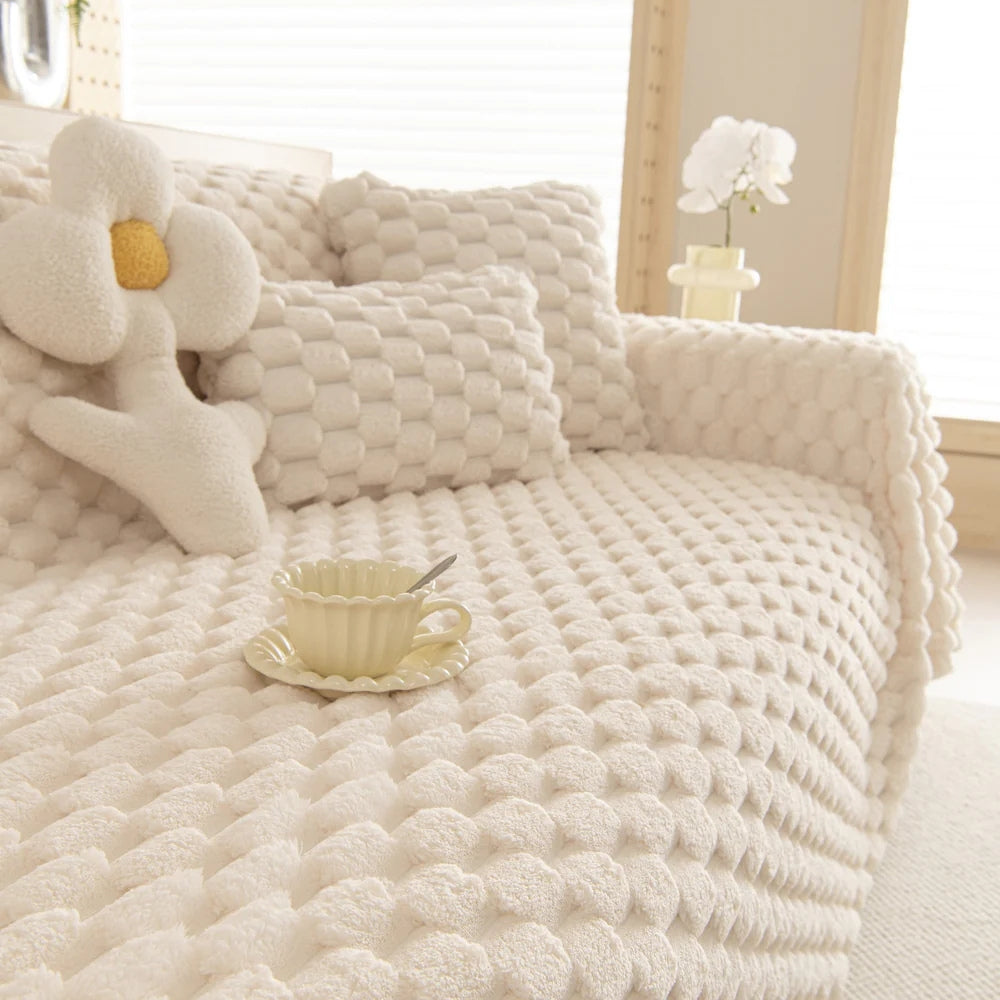 Maliben | Tufted Rabbit Faux Sofa Cover