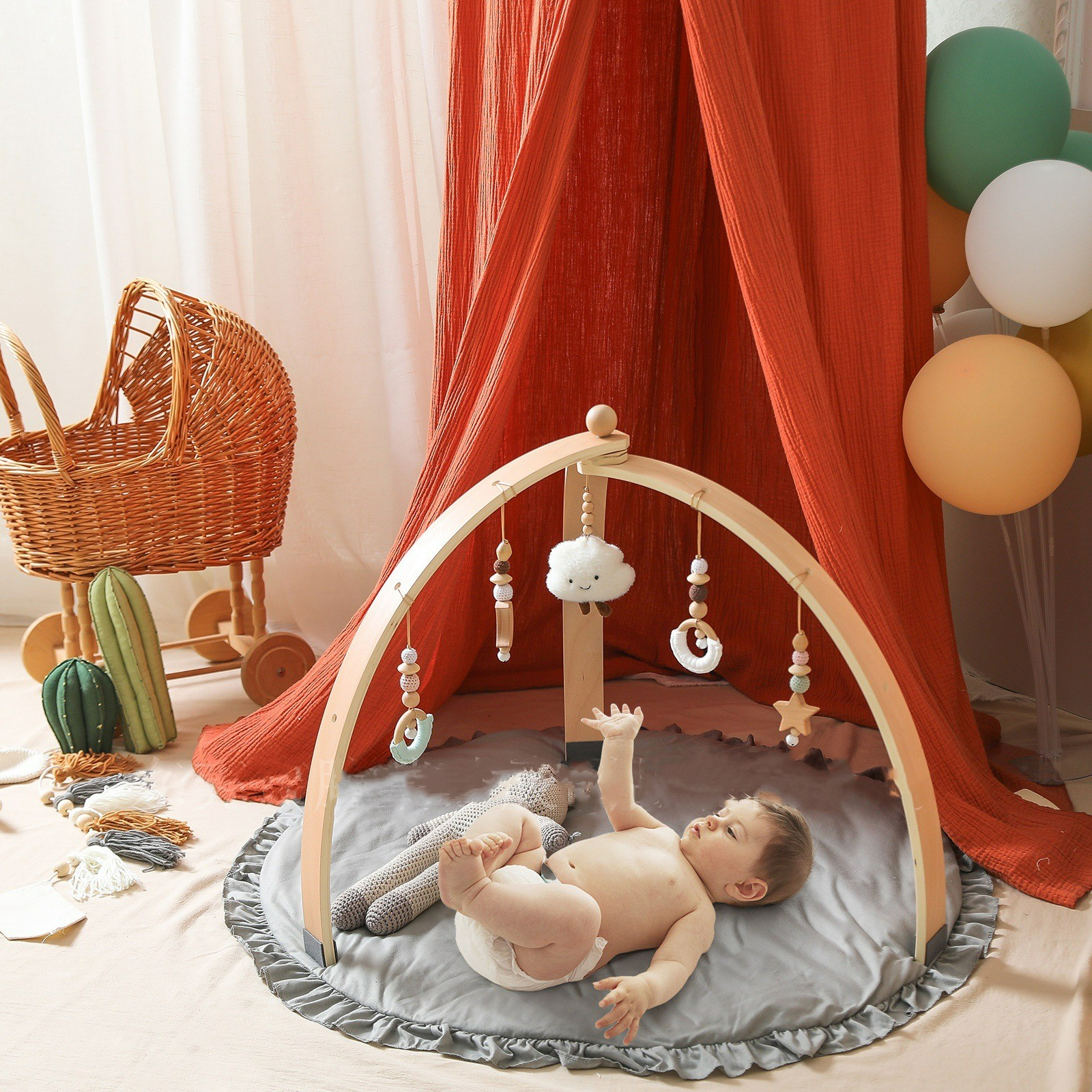 Maliben | Baby Activity Arch Made Of Wood – With Hanging Toys For Babies