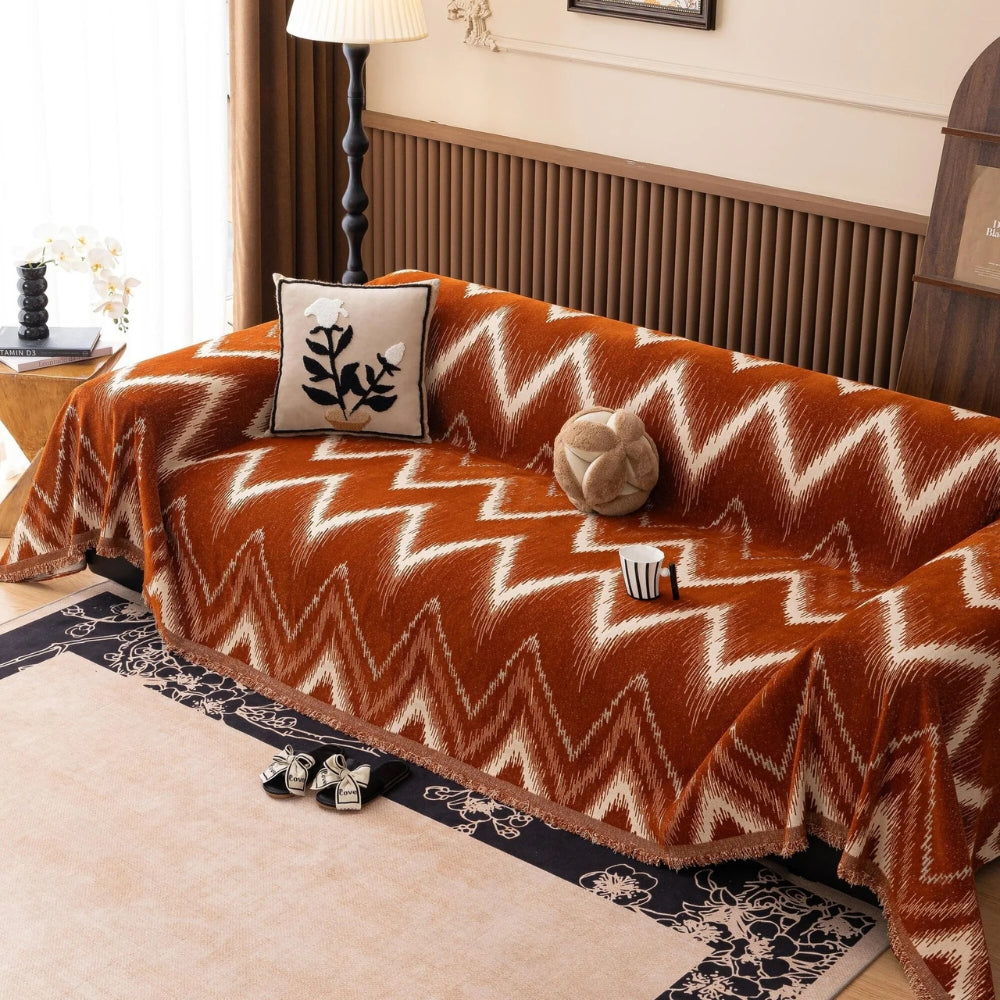 Maliben | Ochre Streak Textured Sofa Cover