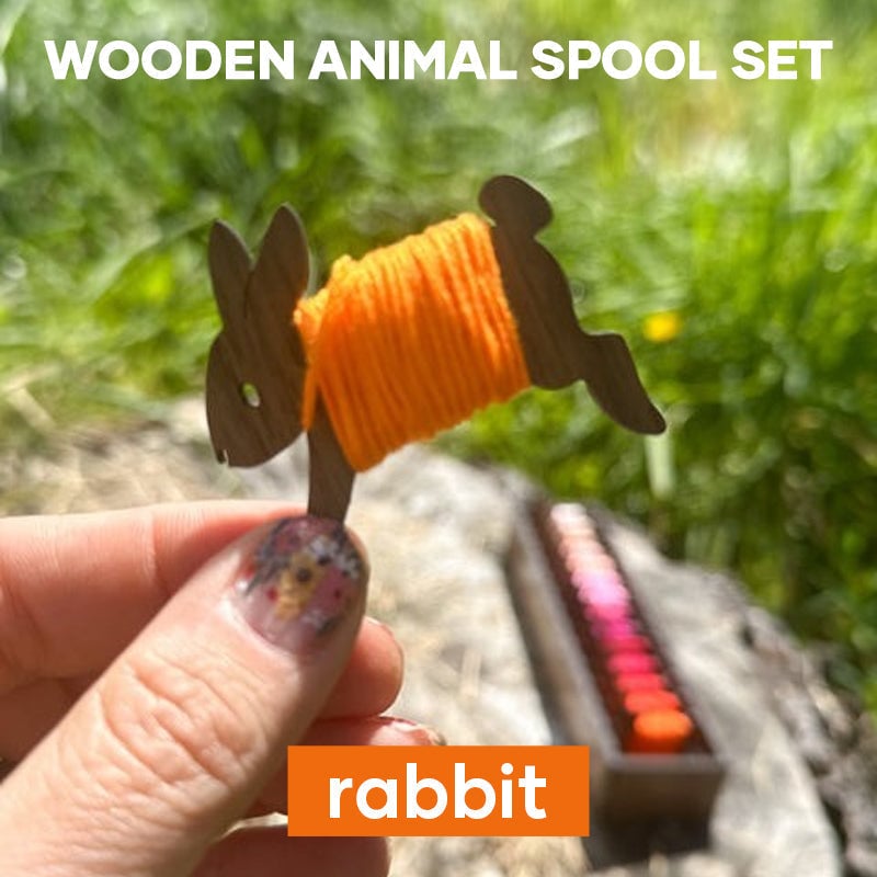 Maliben | Embroidery Thread Organizer | Wooden Bunny Bobbin Set | 16-Piece | Storage Corral Included
