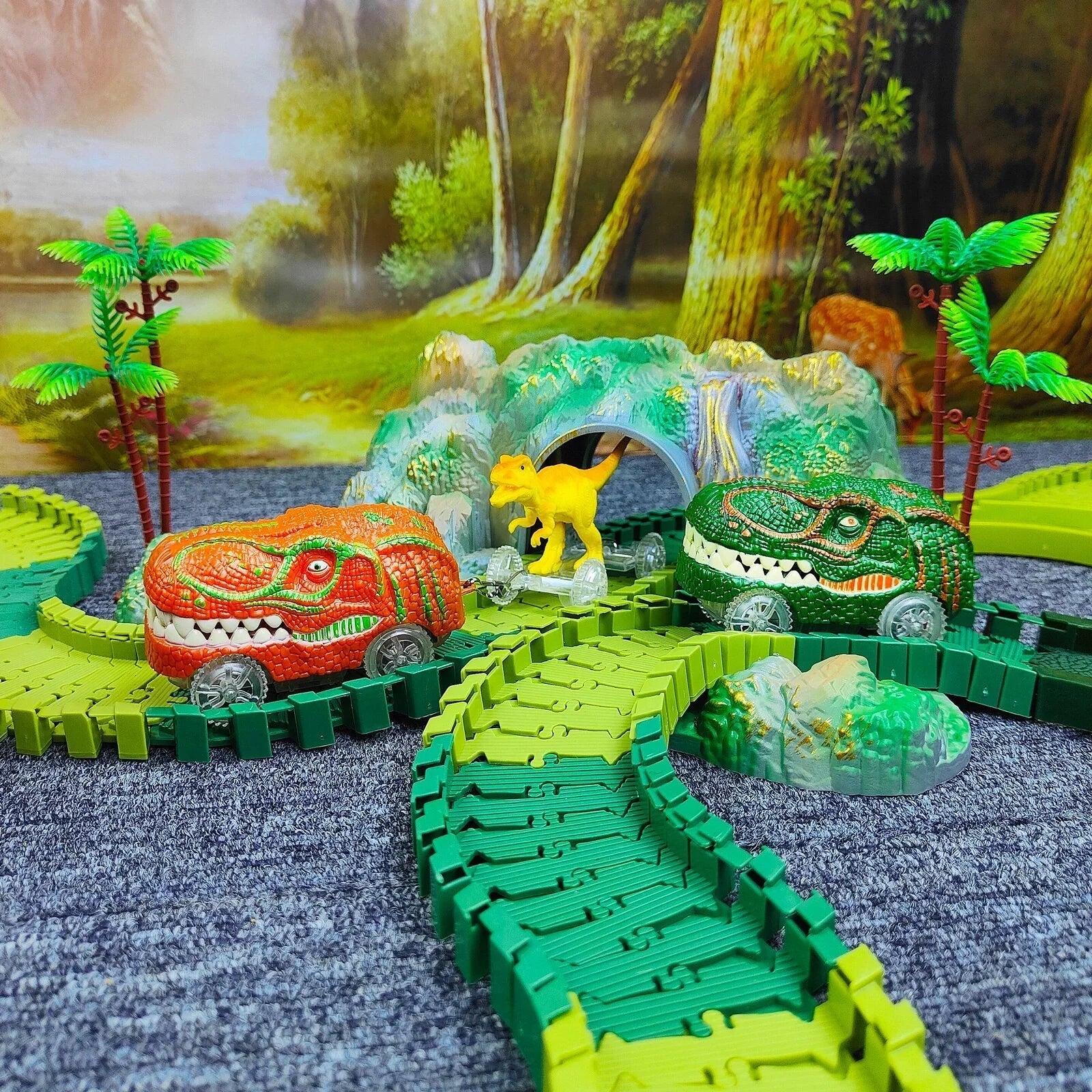 Maliben | Racing Dinosaur Train Set | Imaginative Train Track Set For Unmatched Play Fun - Includes Extra Dino And Train Car