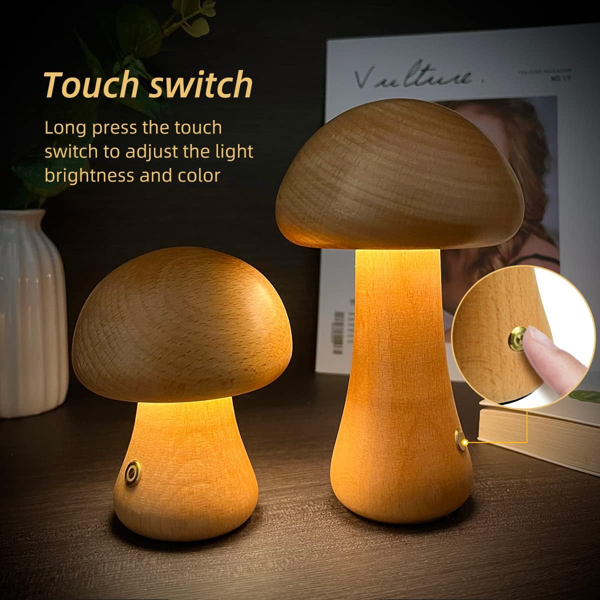 Maliben | Mushroomlight - Wireless Wooden Mushroom Led Night Light