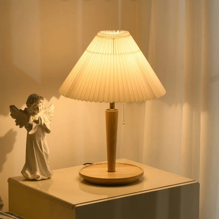 Maliben | Elegant Vintage Woodly Table Lamp - Table Lamp With Pleated Design