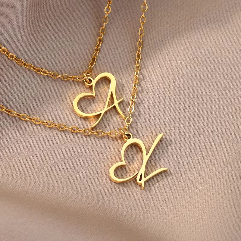 Maliben | Dainty Heart Letter Initial Necklace