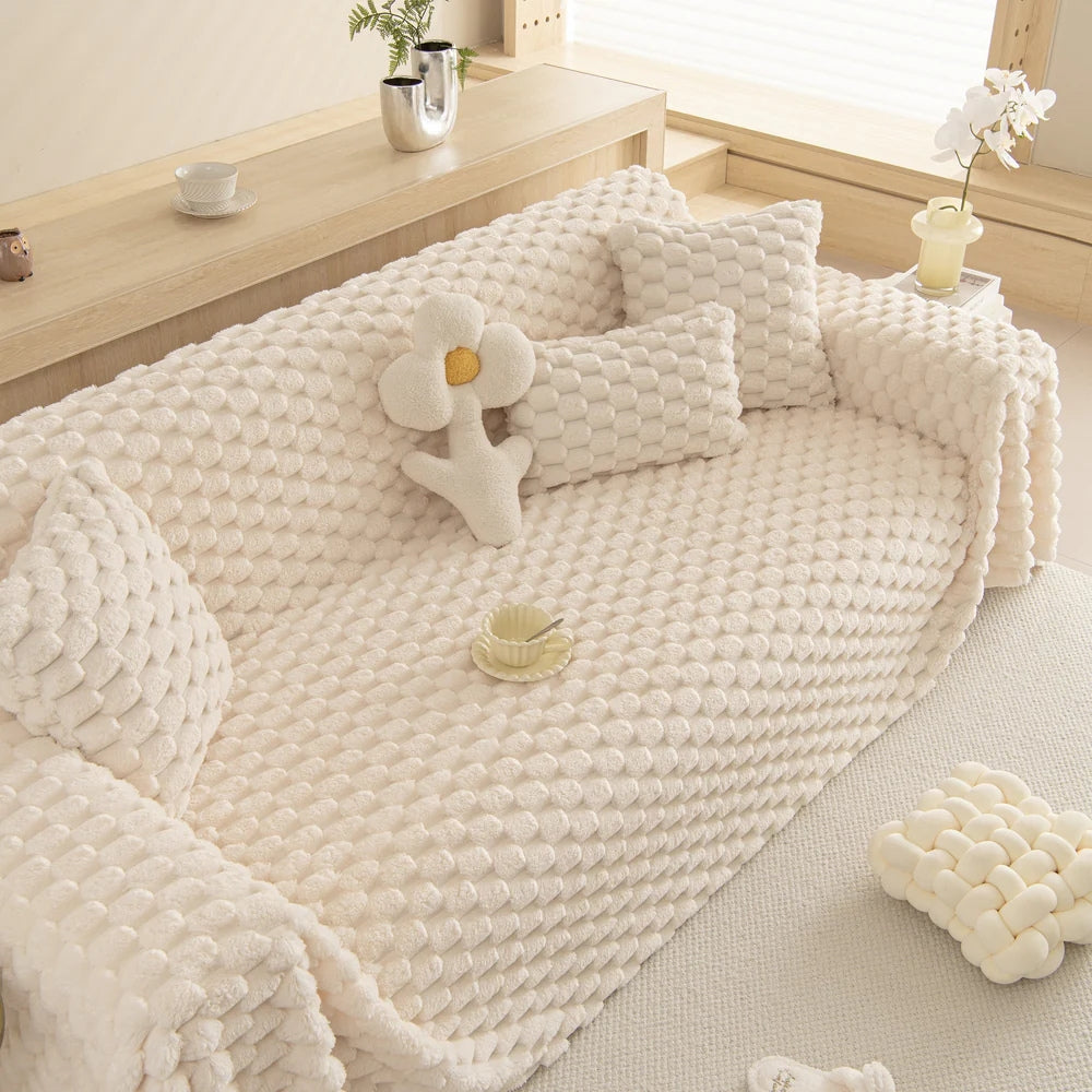 Maliben | Tufted Rabbit Faux Sofa Cover