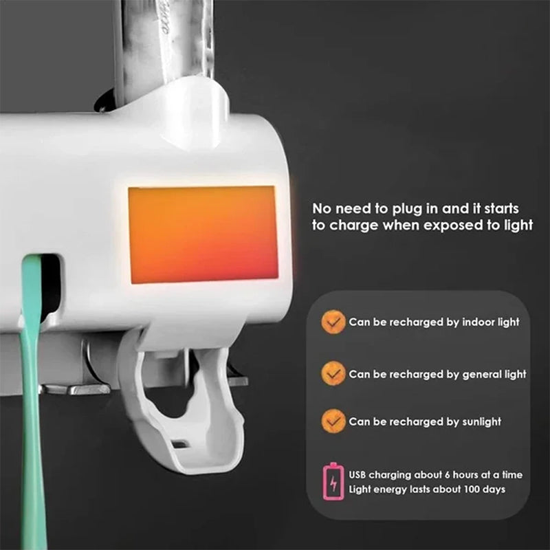 Maliben Smart UV Light Sterilizer Toothbrush Holder, Wall Mounted Toothpaste Dispenser