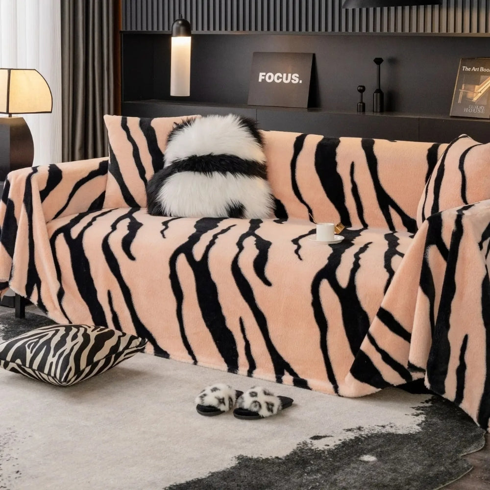 Maliben | Wild Stripes Zebra Fleece Sofa Cover