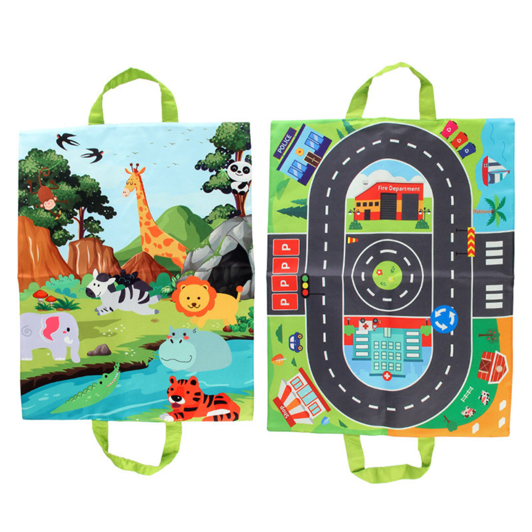 Maliben | 2in1 Sensory Plush Toy Cars With Road Mat And Bag For On The Go