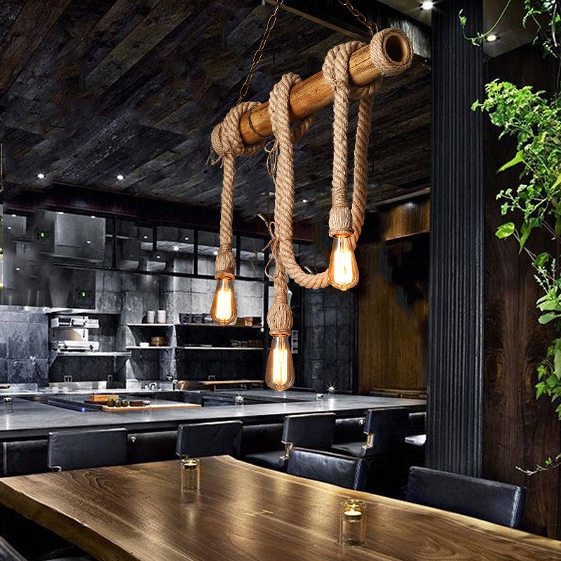 Maliben | Industrial Adjustable Ceiling Lamp Made Of Bamboo With Rope
