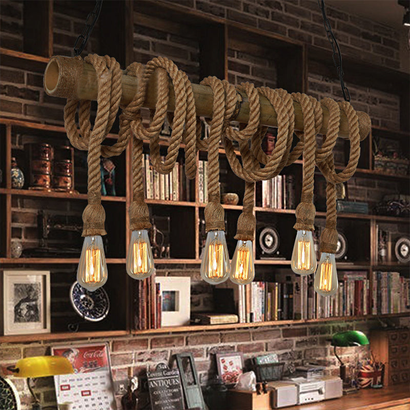 Maliben | Industrial Adjustable Ceiling Lamp Made Of Bamboo With Rope