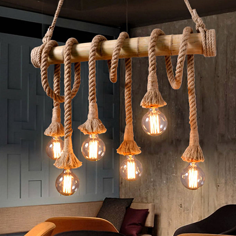 Maliben | Industrial Adjustable Ceiling Lamp Made Of Bamboo With Rope