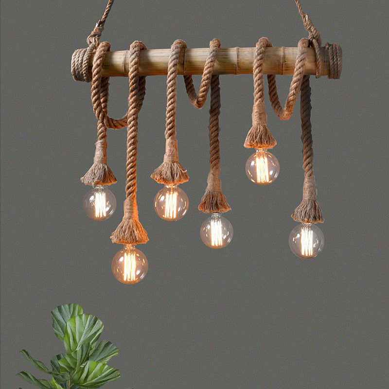 Maliben | Industrial Adjustable Ceiling Lamp Made Of Bamboo With Rope
