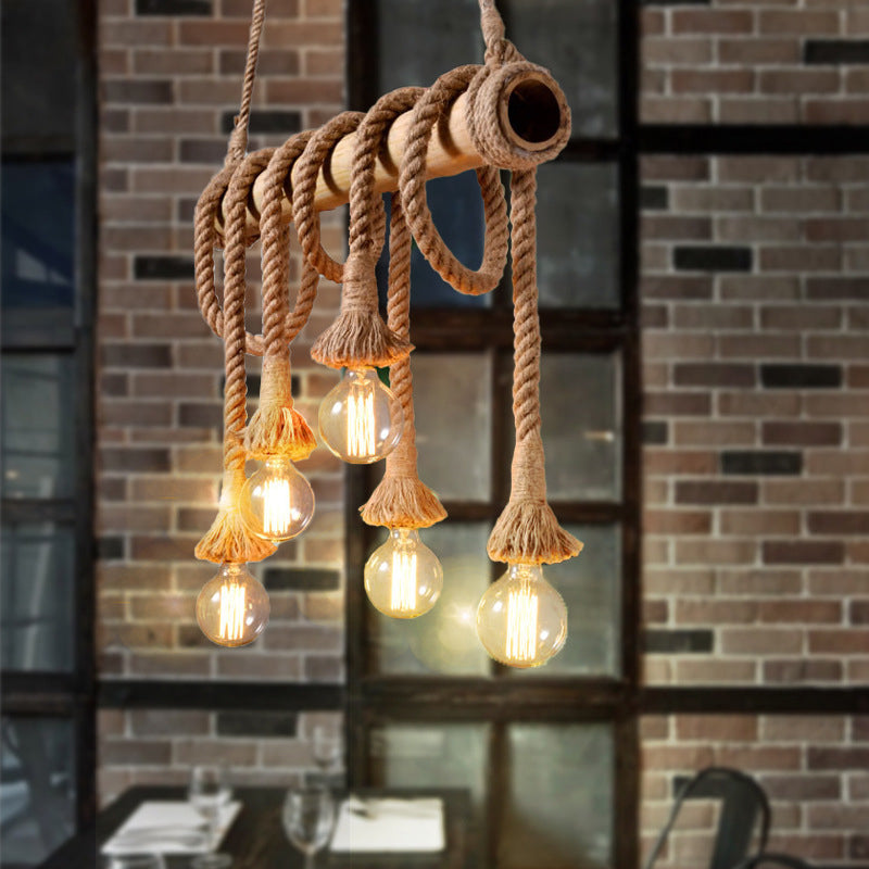 Maliben | Industrial Adjustable Ceiling Lamp Made Of Bamboo With Rope