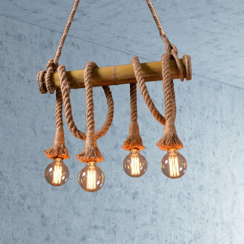 Maliben | Industrial Adjustable Ceiling Lamp Made Of Bamboo With Rope