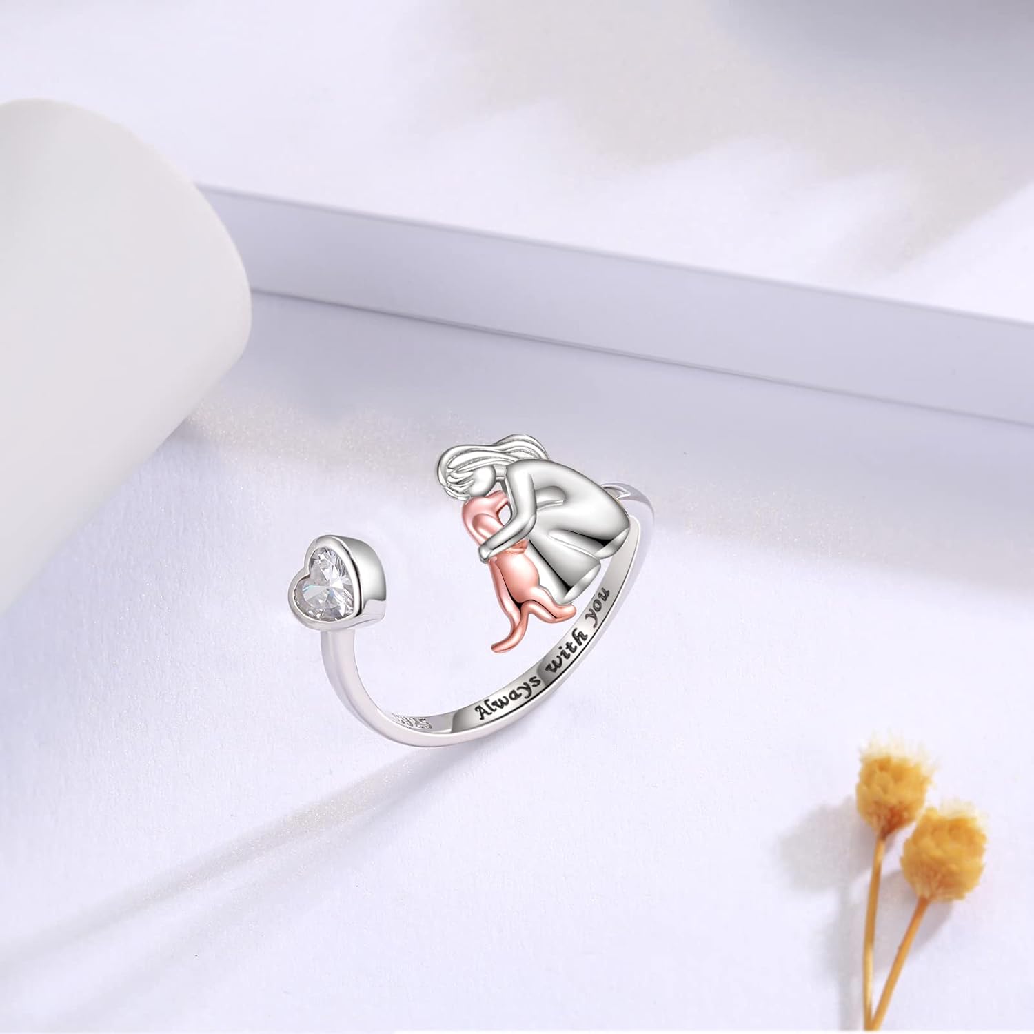 Maliben | Silverpaw | Adjustable Dog RIng Always in My Heart With Zirconia Stones