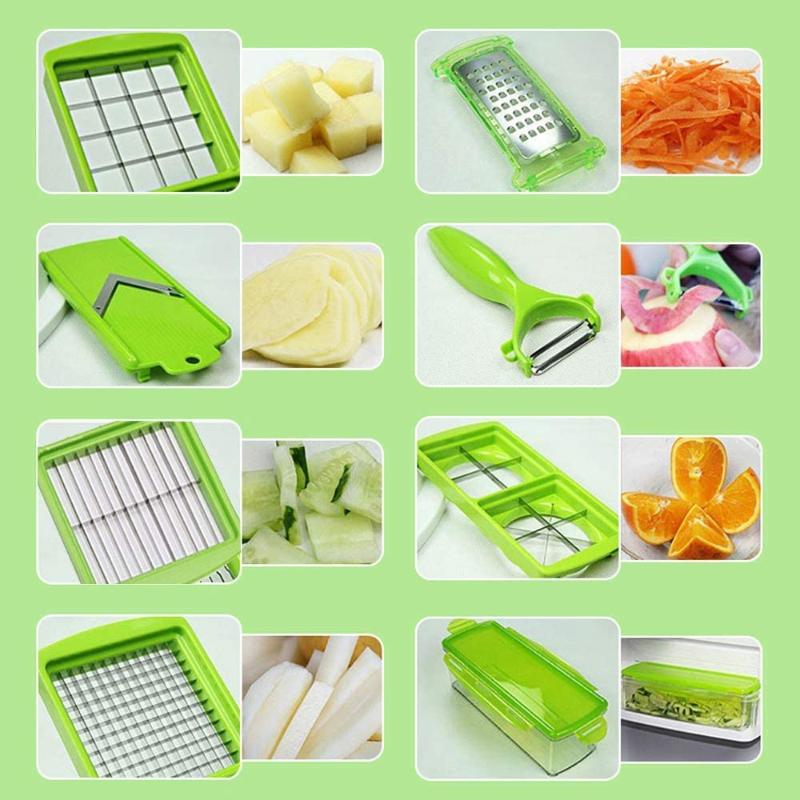 Maliben | Cutmate Multifunctional Vegetable Cutter 12-In-1 | With Collection Container & Finger Guard | Stainless Steel Blades | Compact & Safe
