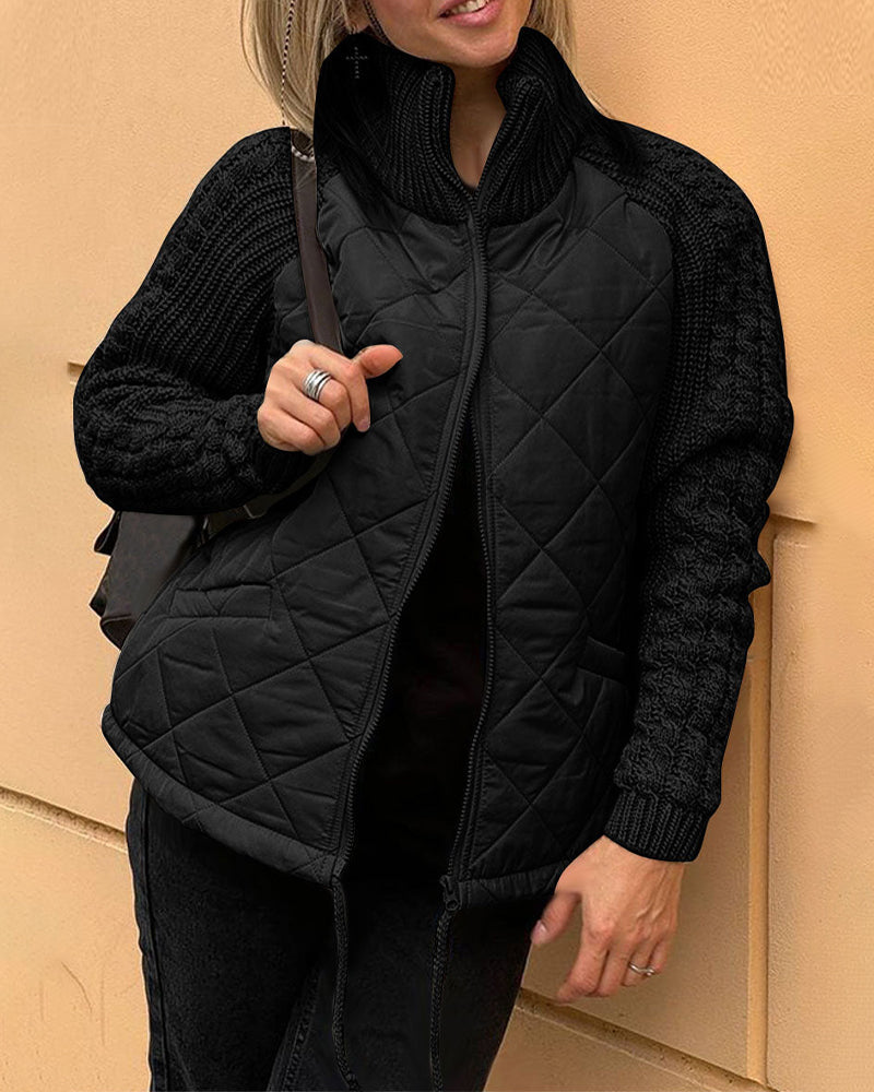 Maliben Solid Color High Collar Zipper Coat