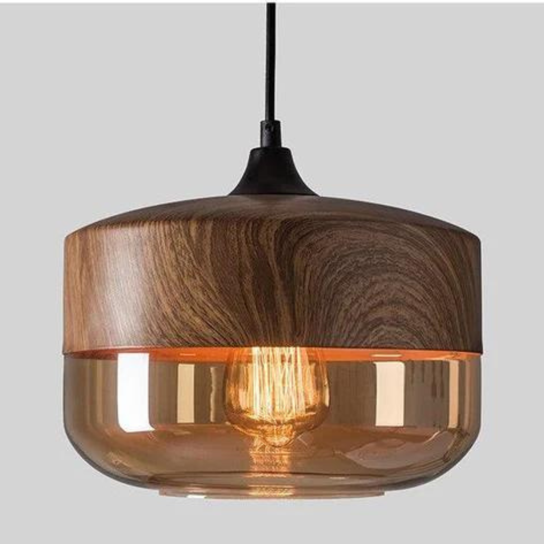 Maliben | ScAndinavian Pendant Lamp Made Of Wood and Tinted Glass